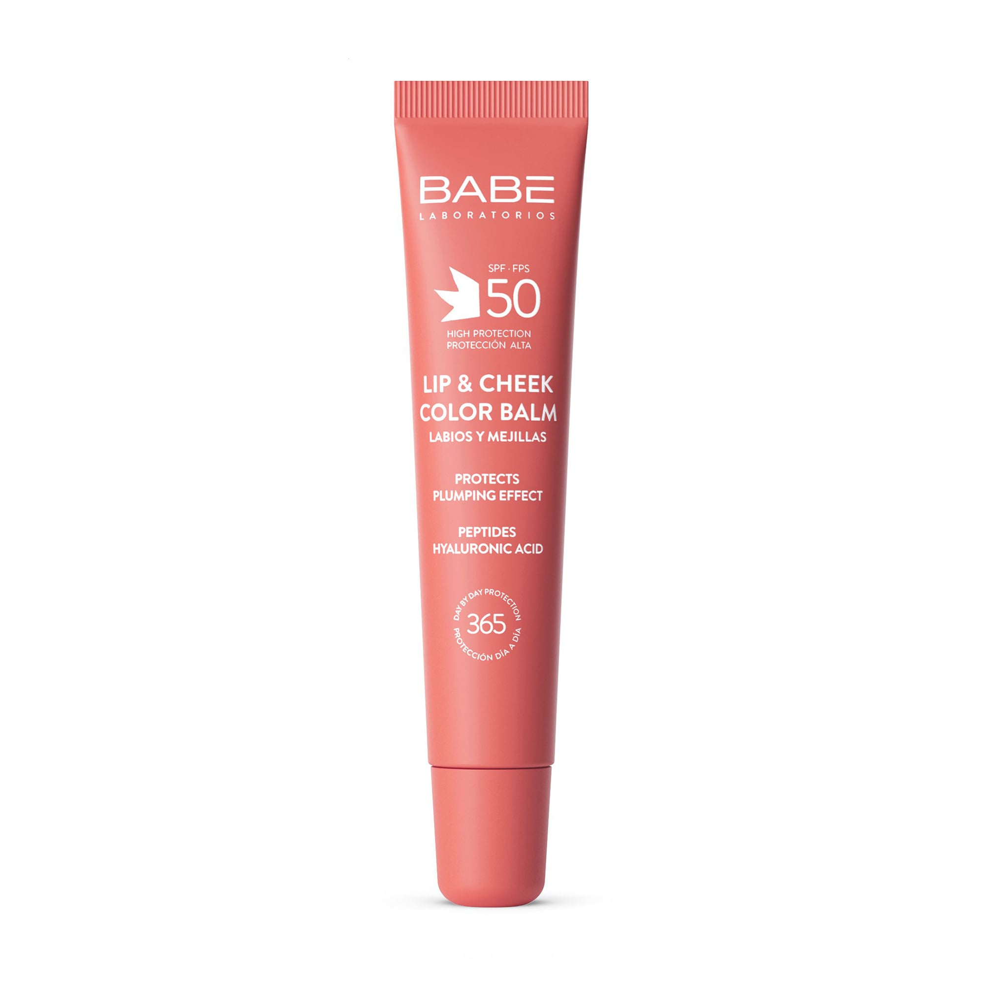 Бальзам-тінт для губ та щік BABE Laboratorios Lip &amp; Cheek Color Balm SPF 50 з гіалуроновою кислотою та пептидами, Peach, 20 мл